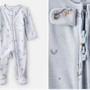 Baby Girl Unicorn Star Print 100% Cotton Long-Sleeve 2-Way Zip Sleep & Play Paja